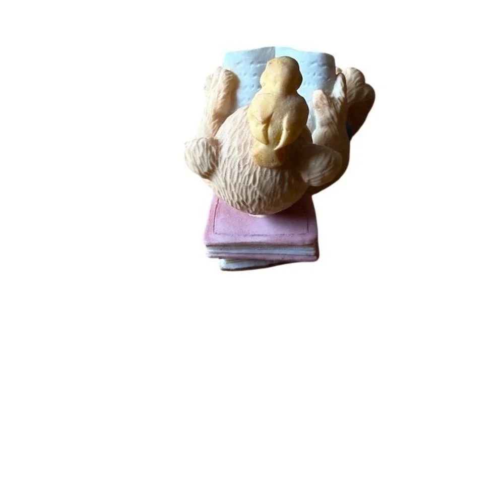 Cherished Teddies Mini Teddy Bear Figurine‎ Reading Book with Bird 2.5in